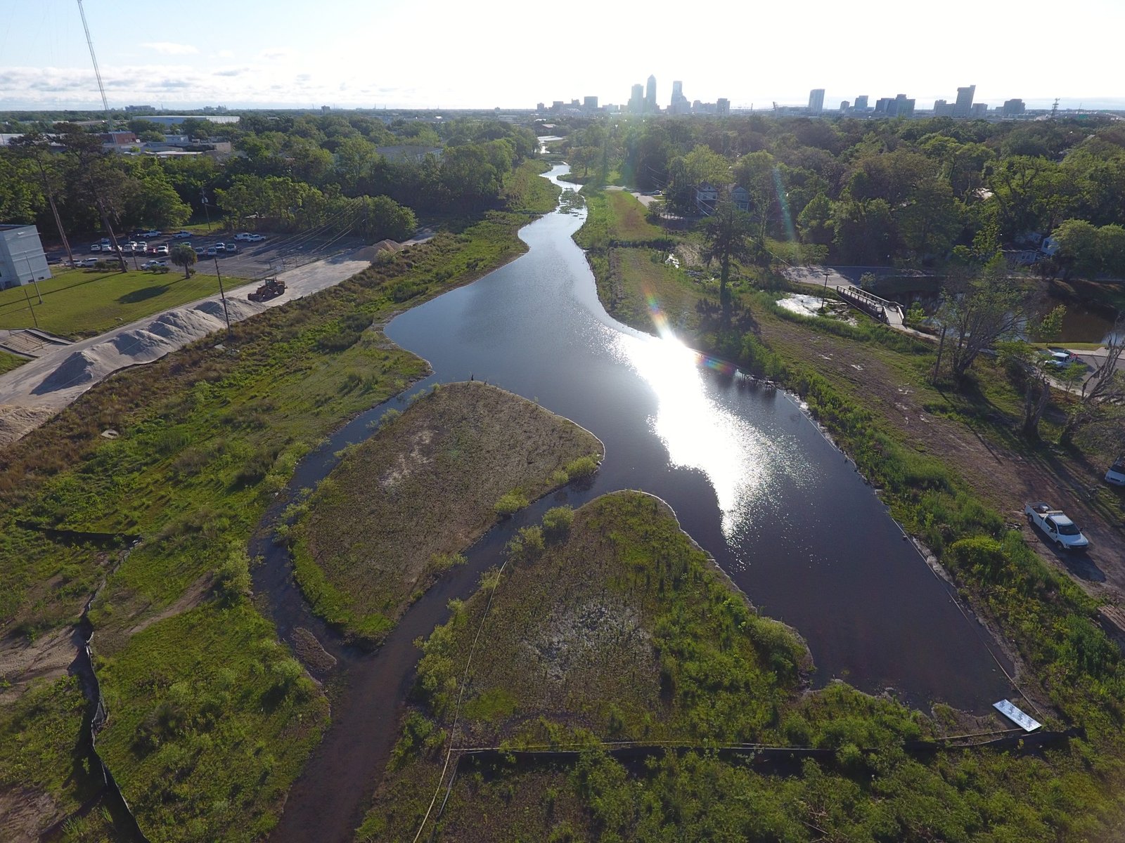 Restored McCoys Creek meanders through North Riverside toward downtown Jacksonville. 